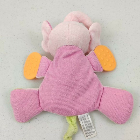 Carters Plush Elephant Baby Toy Pink Rattle Teether Crinkle Flat - Picture 6 of 8